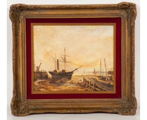 JOHN LINTON CHAPMAN (AMERICAN 1839 - 1905),
SHIPYARD, 1880
oil on panel, signed (lower left)
26cm x 29cm
Framed
Label verso: 