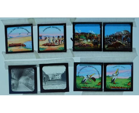 A collection of Victorian lantern slides (approx 130) to include places of interest, Boer war, occupations, Indian fable, mil