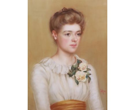 MRG 1887 Portrait of a young lady wearing a rose corsagepastelmonogrammed and dated 188764 x 45cm