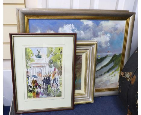 Roy Pettitt (1935-), three oils, Beach scenes and Seated female nude, largest 38 x 49cm, with a watercolour and four sketch b
