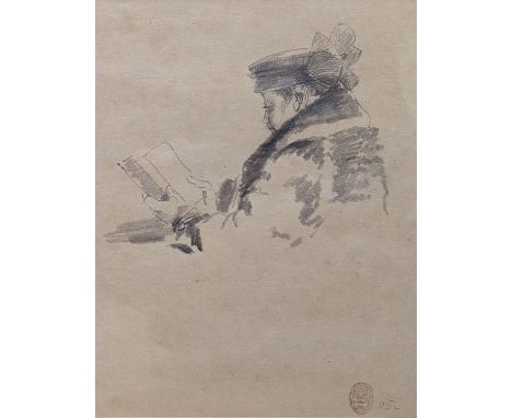 Mosè Bianchi (1840-1904), pencil sketch, Lady reading, Studio stamp and numbered 852, 22 x 18cm