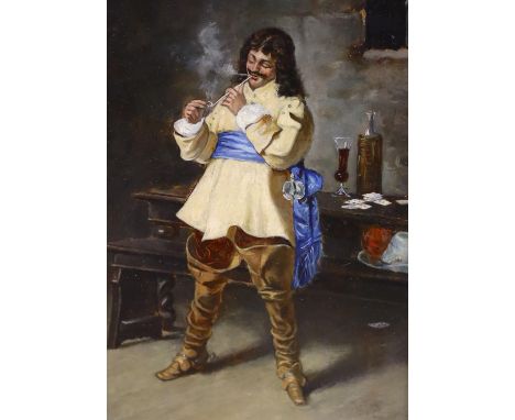 Attributed to Alessandro Sani (1856-1927), oil on board, Cavalier lighting a clay pipe, signed, 18 x 12.5cm