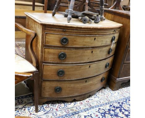 A Regency mahogany bow front chest of drawers with brushing slide, width 92cm, depth 56cm, height 80cm