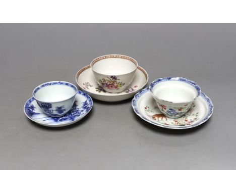 Three 18th century Chinese Export teabowls and saucers
