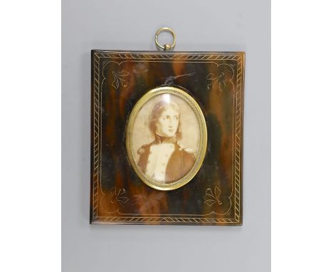 Erich Correns (1821-1877) miniature portrait of Lord Nelson, tortoiseshell frame 4.5x3.5cm