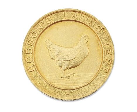 A 9 CARAT GOLD 1ST PRIZE MEDALLION 'Robson's Laying Test, 1935-36, Class C (Light Breeds), 1st Prize, J.W. Potts'. Hallmarked