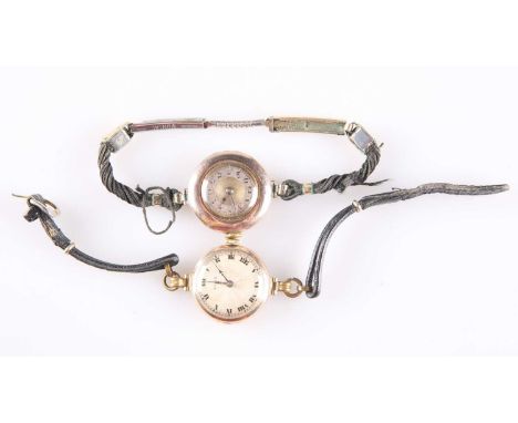TWO LADY'S 9 CARAT GOLD STRAP WATCHES comprising A LADY'S 9 CARAT GOLD ROLEX STRAP WATCH, the 18mm silvered and gilt circular