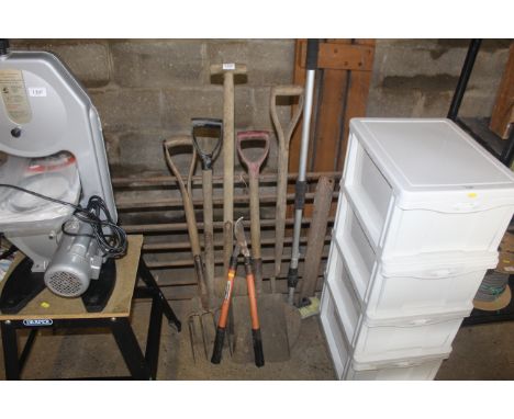 Various long handled tools including loppers etc