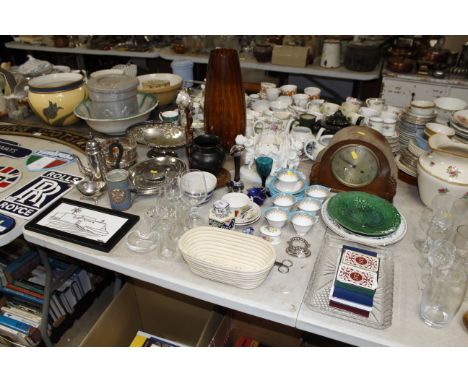 A Mosanic pottery jar and cover, a green glazed meat plate, a pair of decorated jardini&egrave;res, a collection of Royal Wor