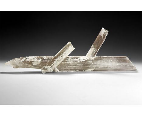 A grey Selenite faceted pillar with two lateral spurs.  1.6 kg, 43cm (17"). From a historic ‘Victorian Museum’ collection; fr