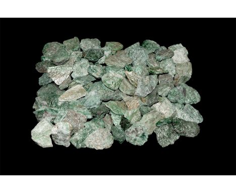 A group of one hundred mostly large green and white irregular amazonite specimens.  5 kg total, 47-75mm (1 3/4 - 3"). From a 