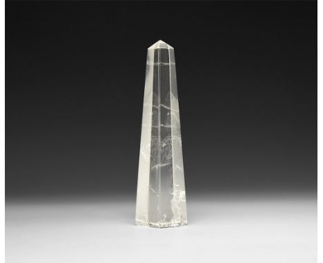 A large cut and polished clear quartz obelisk.  190 grams, 14cm (5 1/2"). From a historic ‘Victorian Museum’ collection; from
