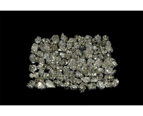 A group of one hundred fine pyrite 'Fool's Gold' specimens.  907 grams total, 16-32mm (3/4 - 1 1/4"). From a historic ‘Victor