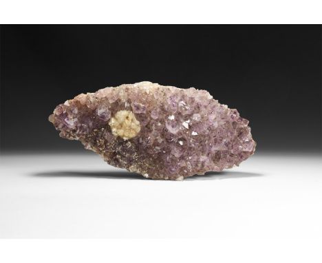 A fine purple amethyst crystals on a sheet of layered blue and white agate., with white crystal 'spot'.  2 Kg, 25cm (9 1/2").