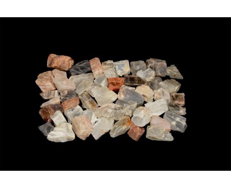 A group of fifty moonstone mineral specimens.  643 grams total, 19-38mm (3/4 - 1 1/2"). From a historic ‘Victorian Museum’ co