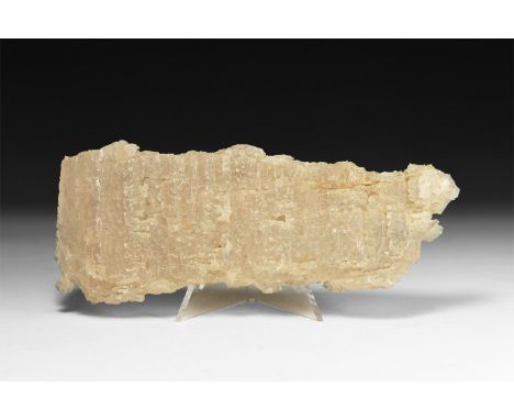 A natural block of columnar quartz with vertical texture.  384 grams, 26.5cm (10 1/2"). From a historic ‘Victorian Museum’ co