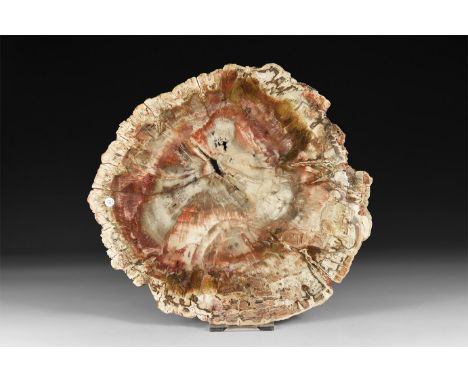 Jurassic Period, 199-145 million years BP. A very large thick, cut and polished, full round section of a fossil tree from Mad