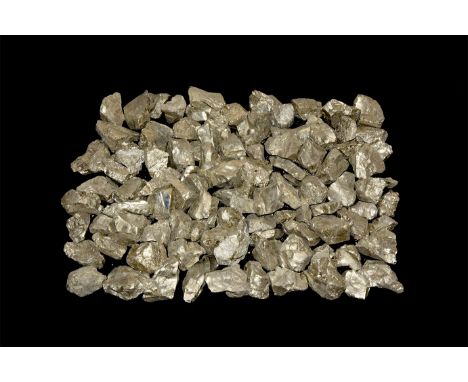 A group of one hundred iron pyrite (Fool's gold) specimen pieces.  2.01 kg total, 20-46mm (3/4 - 1 3/4"). From a historic ‘Vi