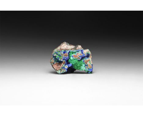 A spectacular specimen of azurite on matrix with a spherical azurite aggregates to the surface, from Arizona, USA.  138 grams