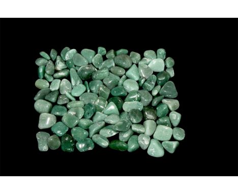 A group of one hundred cut and polished green quartz specimens.  967 grams total, 20-36mm (3/4 - 1 1/2"). From a historic ‘Vi