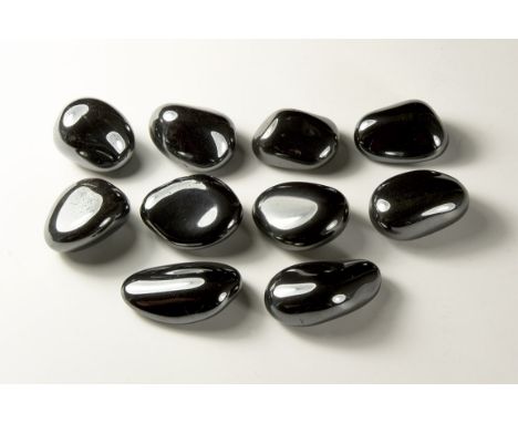 A group of ten polished natural haematite mineral specimens.  406 grams, 29-39mm (1 - 1 1/2"). From a historic ‘Victorian Mus