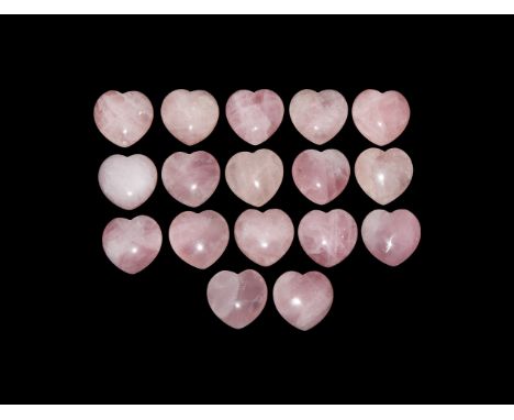 A group of seventeen finely cut and polished rose quartz hearts  184 grams total, 27mm (1"). From a historic ‘Victorian Museu