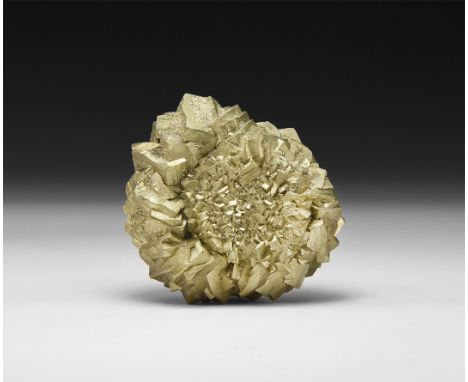A pyrite 'Fool's gold' concretion formed as a circular aggregate of crystals, called a pyrite 'sun'.  244 grams, 60mm (2 1/2"