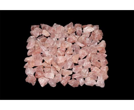A quantity of one hundred rose quartz mineral specimens from South Africa.  2.7 kg total, 35-50mm (1 1/2 - 2"). From a histor