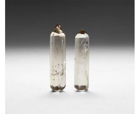 A pair of finely cut smoky quartz obelisks or 'massage tools', with rainbow reflection.  27 grams total, 51-56mm (2 - 2 1/4")