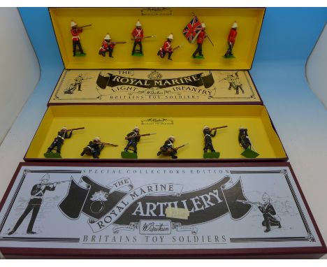 Two Britains Toy Soldier sets, Royal Marine Light Infantry and Royal Marine Artillery