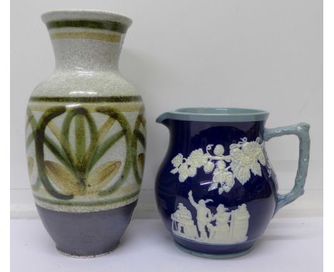 A Cinque Ports pottery vase and a Copeland Spode jug with relief moulding, vase 26.5cm and chip to base