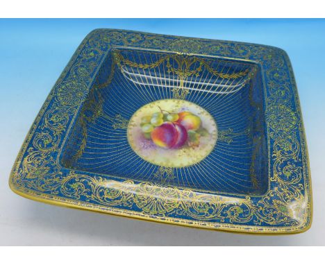 A Royal Worcester hand painted dish, signed Sebright, Specially Made For Asprey's, 20.5cm x 20.5cm