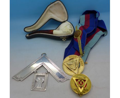 Masonic items and a pipe