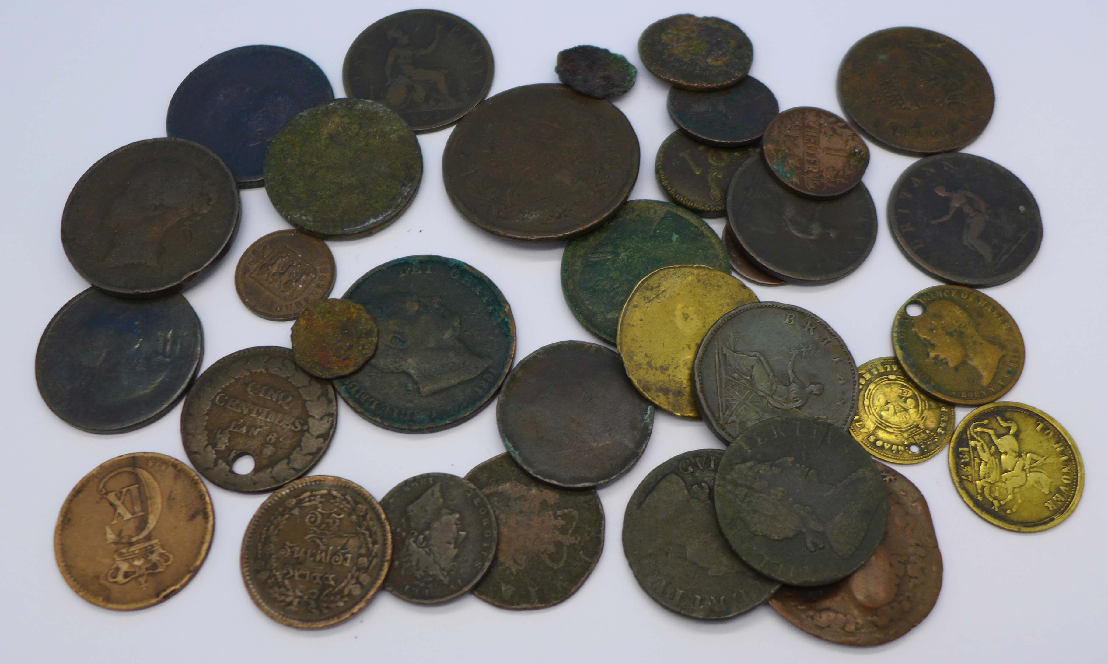 A collection of bronze coins