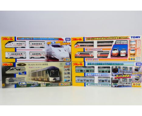 Takara - Tomy - Four boxed Takara Tomy toy train playsets. Lot consists of Takara Tomy Plarail Cruise DX Shikishima Train Sui