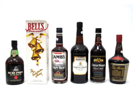 Spirits - Ruby Port, Bell's Scotch Whisky, Lamb's Navy Rum, Harvey's Bristol Cream, Captain Morgan Jamaica Rum, 150 year RNLI