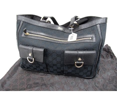 Gucci; Black GG Print Canvas Abbey Pocket Tote, with black leather trim, No 146247, 001013, 53cm wide, 16cm high, with dustba