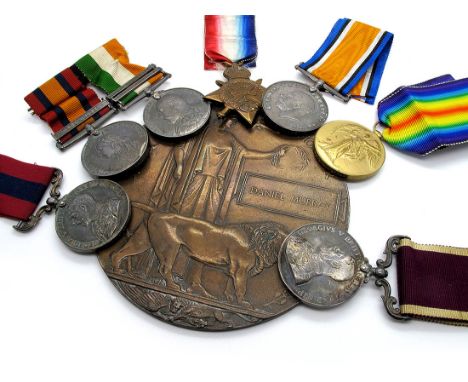 A South Africa Wars to WWI Casualty Gallantry Set of Seven Medals, comprising Distinguished Conduct Medal, Queens South Afric