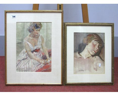 •GEORGE BUTLER (1904-1999) *ARR 'Carol' watercolour, signed and dated (19) 62 left edge, bears Royal Society of Portrait Pain