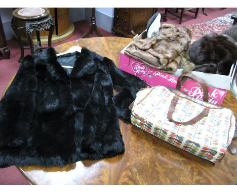 A Black Coney Fur Jacket, fur cape, stoles, scarves etc, boots, Orla Kiely for Apple lap top bag, in signature print with bro