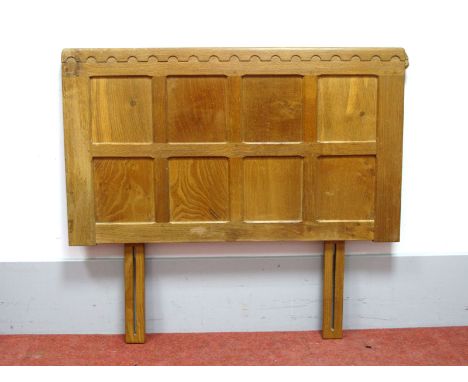 A Robert "Mouseman" Thompson Oak Single Bed Headboard, with panel back, 99cm wide.