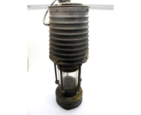 Patterson Lamps Ld. Gateshead on Tyne High Candle Power Miner's Safety Lamp, with ribbed metal bonnet, patent No. 25399, 59L,