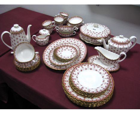 A Spode "Fleur de Lys" Pattern Bone China Dinner Service, in red, comprising six dinner plates 27cm diameter, six side plates