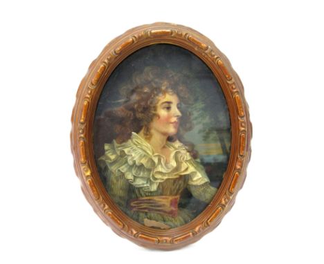 ENGLISH SCHOOL, XIX Century Portrait of 'Countess Pembroke in a Wooded Landscape', oil on panel, unsigned, 20 x 16cm, oval.