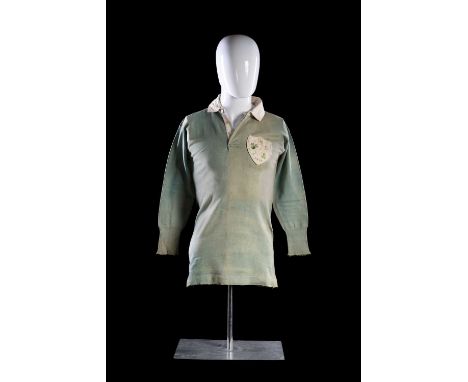 A 1906 IRELAND INTERNATIONAL RUGBY UNION JERSEY MATCH-WORN BY ALFRED TEDFORD (1877-1942)The emerald-green jersey with white c