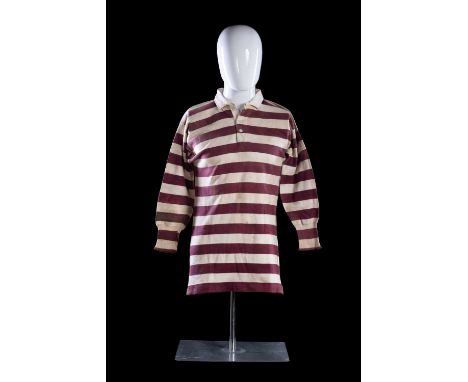 A CIRCA 1902 WALES RUGBY UNION TRIAL JERSEY MATCH-WORN BY CHARLES MEYRICK PRITCHARD (1882-1916)Narrow hooped maroon jersey wi