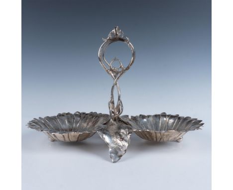 This lovely, highly detailed electroplated serving tray features two dish compartments modeled after sunflowers, with a tall 
