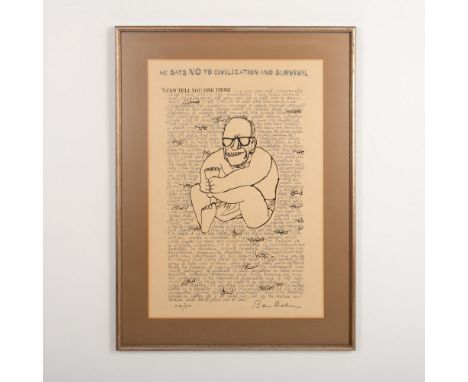 He Says No to Civilization and Survival is a large original lithograph in two colors on paper by Lithuanian/American artist B