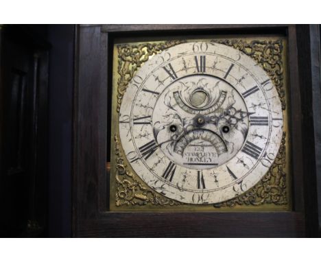 GEORGE III LONGCASE CLOCK
circa 1760, by Eli Stancliffe, Honley, the unsigned eight day two train movement with anchor escape