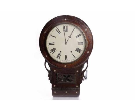 VICTORIAN DROP DIAL WALL CLOCK
two train key wind movement, the 12 inch dial with Roman numerals, two front winding holes, pi